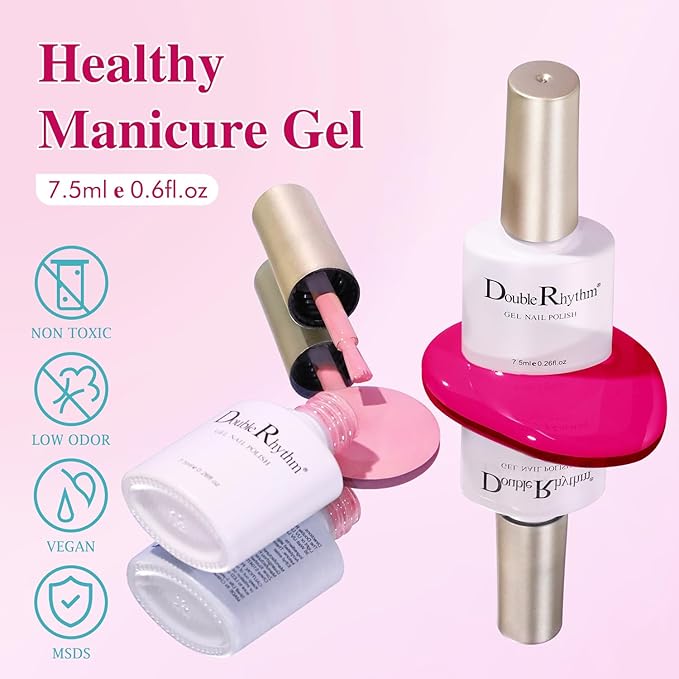 Double Rhythm Gel Polish Set of 6 Colors Baby Light Pastel Milky Gel Polish Starter Kit Art DIY Salon Home (Neon Bright Glitter Pink,Kit 16)