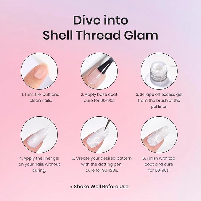 Beetles Pearl Pink Gel Liner Nail Polish,Soak Off Uv Led Pearl Gel Nail Polish Drawing Valentine Gel Polish Cotton Candy Pearlescent Swirl Gel Art Paint with Dotting Pen and Nail Charms