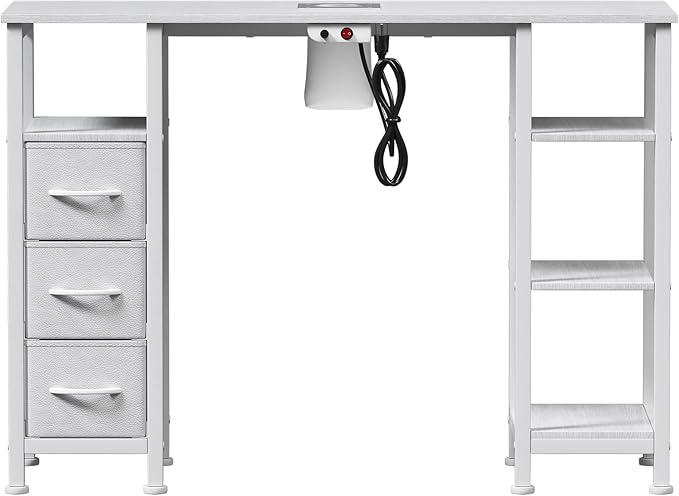 Nail Desk for Nail Tech w/Electric Dust Collector, Manicure Table w/3 Storage Drawers & 3 Open Shelves for Beauty Salon Tech Station