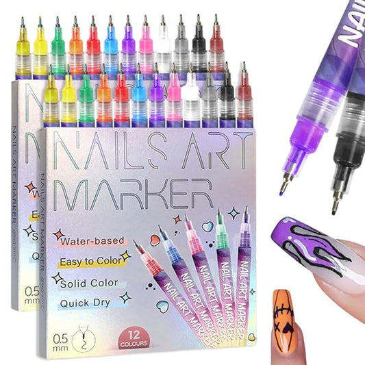 12 Colors Nail Art Pens Set, 2025 Upgrade Nail Art Markers for Gel Nails, DIY Nail Art Marker Drawing Painting Liner Pen, Nail Art Tools for Graffiti Dotting Drawing Painting Point Liner DIY (2 Sets)