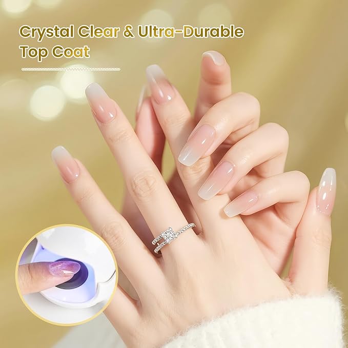 JODSONE Gel Top Coat - 16.5ml Clear Glass Top Coat Gel Nail Polish No Wipe, High Toughness, Wear-resistant and High Glass Varnish for Long Lasting,U V Light Needed