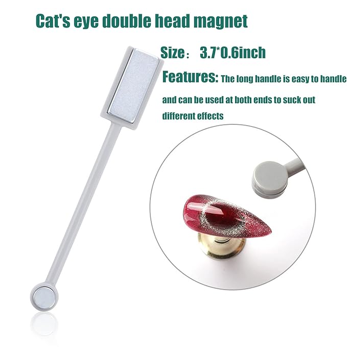 JERCLITY 5 Pieces Nail Magnet Stick Cat Eye Magnet Tool Double-Headed Nail Art Magnet Stick Set Magnet Wand Strong Magnet Stick for Home DIY, Salon, Studio