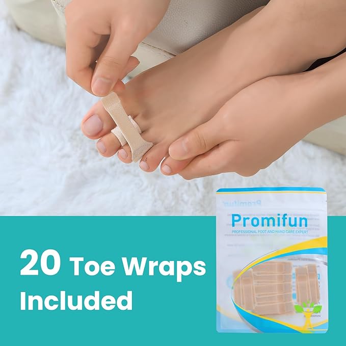 20 Pack Fabric Hammer Toe Corrector, Reusable Broken Toe Protectors Taped Wraps, Hammertoe Straightener, Toe Splint for Broken Toe, Crooked Toes, Bent Toes （Brown+20S）