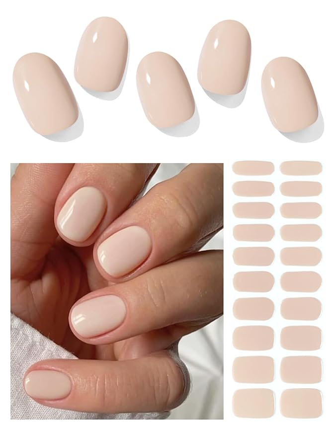 Semi Cured Gel Nail Strips, 20pcs N Nude Gel Nail Stickers Work with UV, Gel Nail Wrapsfor Home Nail Art DIY, Easy to Use and Remove