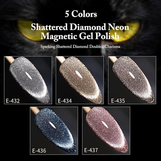 Cat Eye Gel Nail Polish Set with Rhinestone -15ml, Magnetic Wand Included, 28 Days Long-Lasting, Luxe Luster