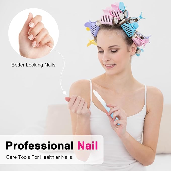 Glass Nail Files for Natural Nails,1Pack Double Sided 180/320 Crystal Nail Filer with Case,Professional Fingernail Files for Women Girls Gifts (Blue)