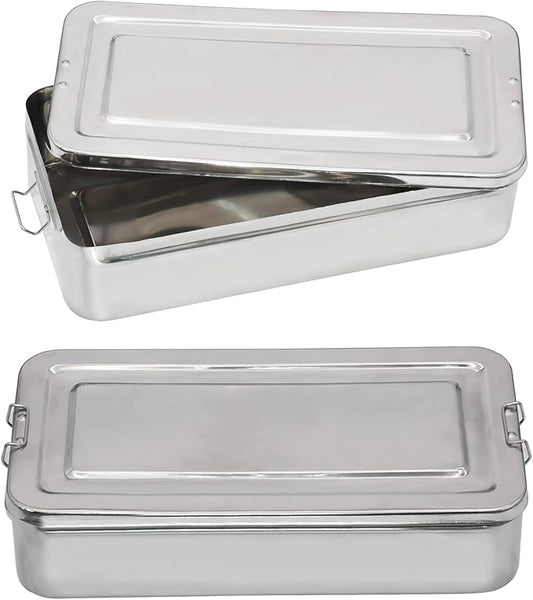 15.7" x 8" x 3.75" Trays Stainless Steel Dental Instruments Tray Organizer Holder Multi-Function Storage Sterilization Plate Trays Solid Box Cover with Locks