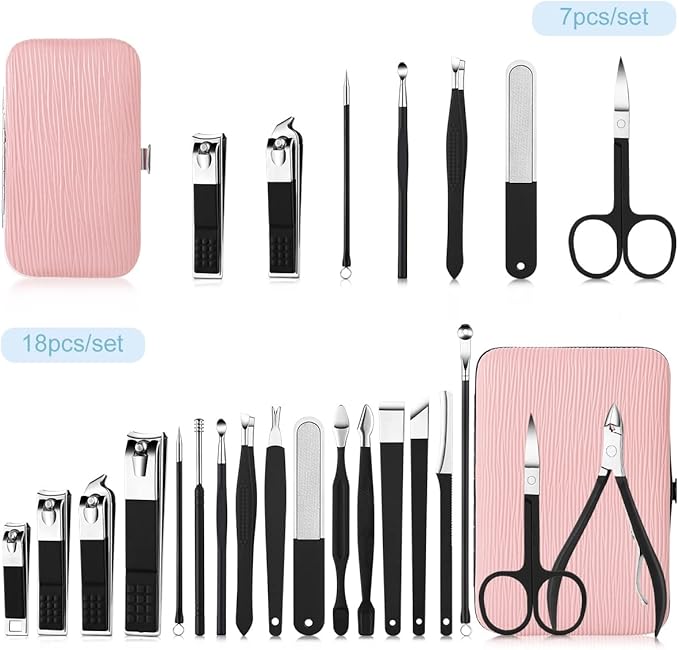Multifunction Nail Clipper Set Pedicure Cutter Nail File Scissors Kit with Travel Case Stainless Steel Blue Manicure Set Tools (Color : 12pcs-Blue)