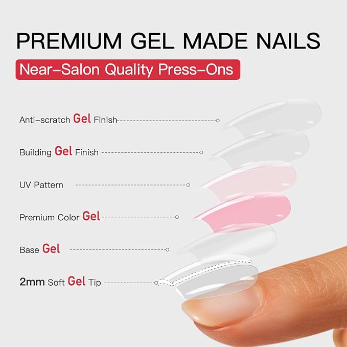 Curvlife Soft Gel Press on Nails, Gel Nail Tips, French Short Style Full Cover Design Reusable Fake Nails Kit with Glue and Adhesive Tabs