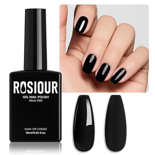HEMA-Free Black Gel Nail Polish, 18 ML Deep Dark Black Gel Polish, Same Color Same Bottle Soak Off U V Gel Polish Art Design for Women Girl Nail Lovers Gift Salon DIY All Season Gel Manicure