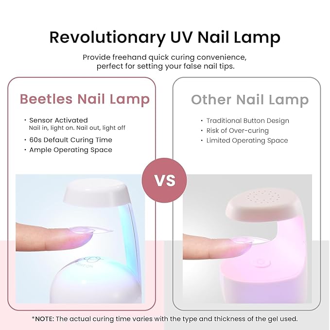 Beetles Gel Nail Kit Medium Almond with Nail Dehydrator and Primer, 576Pcs Half Matte Etch-X Gel Nail Tips Solid Nail Glue Mini Nail Lamp Acrylic Nail Tips Easy DIY Nail Extension Set Gift for Women