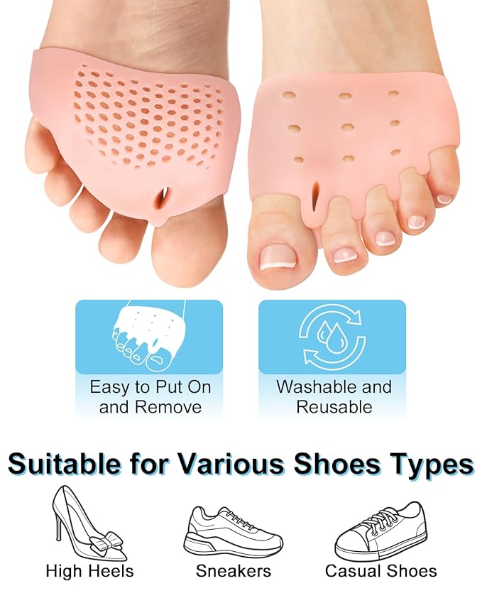 2 Pairs Silicone Toe Separators for Women and Men, Metatarsal Bunion Corrector Cushion, Soft And Breathable Toes Spacers for Foot Pain Relief (2*Skin)