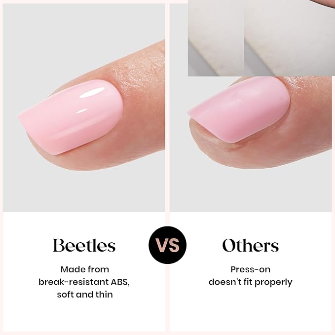 Beetles Press On Nails Kit - Creamy Drizzle | 720Pcs 24 Colors Short Square Press On Nails | 15 Sizes French Glossy Glitter Jelly With Nail Glue & Nail Tabs Stickers, Fake Nails Kit Art For Women