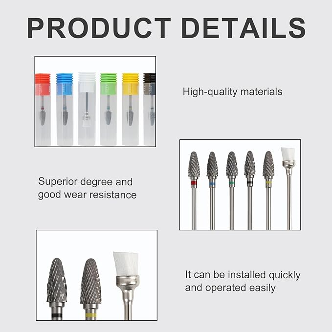 5 Pack 3/32" 5 in 1 Professional Carbide Nail Drill Bits Sets with Cleaning Brush, Tungsten Safety Drill Bits for Manicurist Nail Salon Manicure Pedicure Gel Polishing (Round Head, 5 Color)