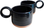 Bossa Stoneware Ceramic Cappuccino Cup 8oz Black Set of 2 | Handcrafted - Image 2
