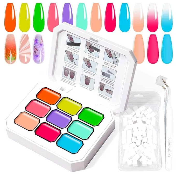 Gradient Painting Gel, 9 Neon Colors Ombre Gel Nail Polish Light Rainbow Hot Pink Blue Green for Pigment Pat Nails Aura Nails, French Manicure DIY Nail Art Rainbow Candy Set