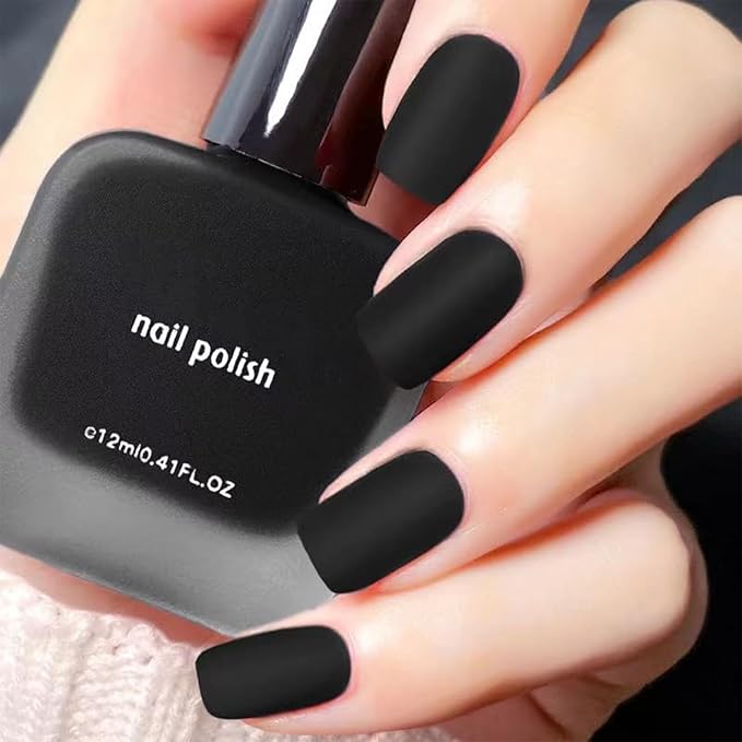 COSMOO 12ml Black Matte Nail Polish, Quick Dry Nail Lacquer for Nail Art Varnish, Mist Effect Matte Finish Velvet Nail Polish, 0.41 fl oz (Black, 0.41 fl oz)