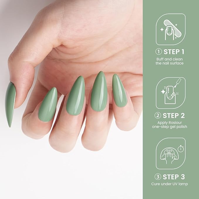 18 ML HEMA and TPO Free Gel Polish, Sage Green One Step Gel Nail Polish 3-in-1, Green Gel Nail Polish for U V Light, Soak Off Gel Polish for Women Girl Nail Lovers