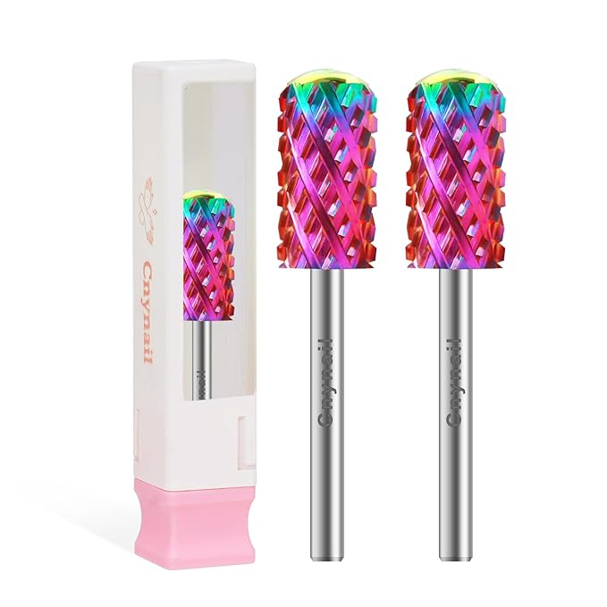 3/32" 2PCS Large Barrel Smooth Round Top Tungsten Carbide Nail Drill Bit Safety Bit for Gel & Acrylic Removal, 2-Way Rotating Efile Tip, Salon Electric File Accessory (4XC Grit, Multicolor)