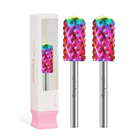 3/32" 2PCS Large Barrel Smooth Round Top Tungsten Carbide Nail Drill Bit Safety Bit for Gel & Acrylic Removal, 2-Way Rotating Efile Tip, Salon Electric File Accessory (4XC Grit, Multicolor)