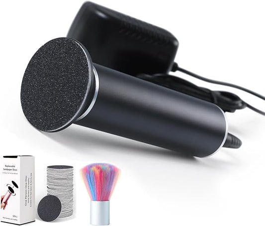 Electric Callus Remover for Feet, Adjustable Various Speed, Powerful Electric Foot File Sander Grinder Pedicure Hard Dead Skin Remover with 60 Sandpaper Discs and Dust Brush, Black FCR-1