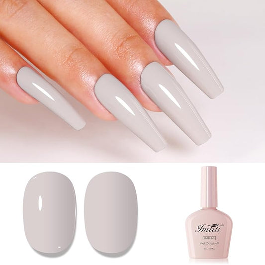 Imtiti Gray Gel Nail Polish, Cement Gray Gel Polish High Gloss Soak Off UV LED Autumn Winter Art Manicure Salon DIY Design 10ML