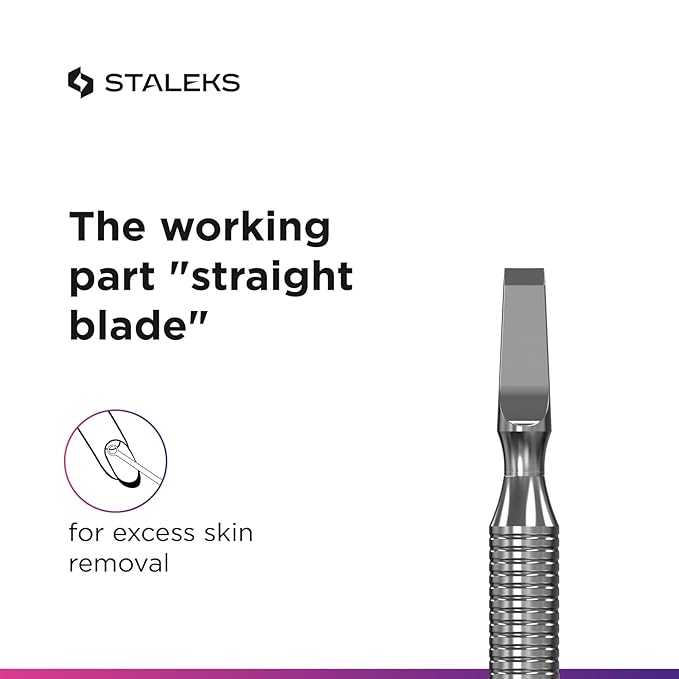 Staleks Pro Manicure Pusher Expert 30 Type 5 – Rounded Wide Pusher and Straight Blade – Stainless Steel – Professional Cuticle Tool