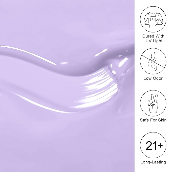 Imtiti Pastel Gel Polish, Pastel Lavender Purple Gel Polish 3 in 1 One Step Gel Polish Kit, Soak Off LED U V Gel Polish Nail Art Starter Manicure Salon for Women Girls 0.3 Fl Oz