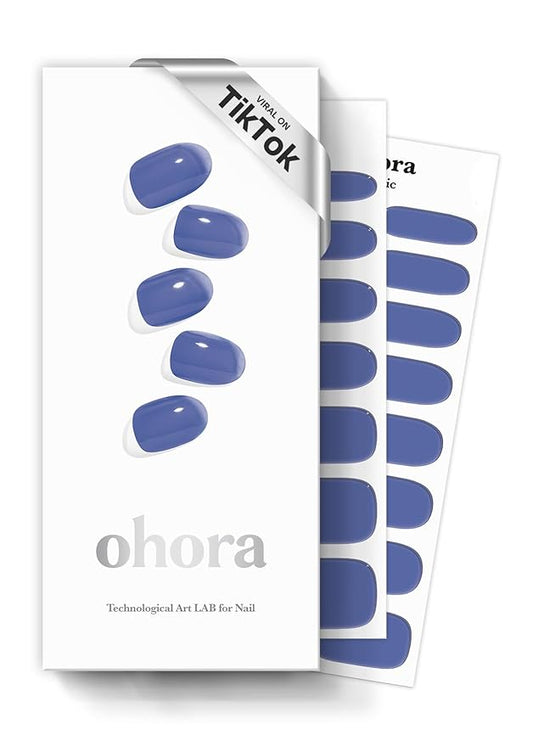 ohora Semi Cured Gel Nail Strips (N Tint Bluesy) - Blue, Tint, Works with Any UV/LED Lamps, Salon-Quality, Long Lasting, Easy to Apply & Remove - Includes 2 Prep Pads, Nail File & Wooden Stick