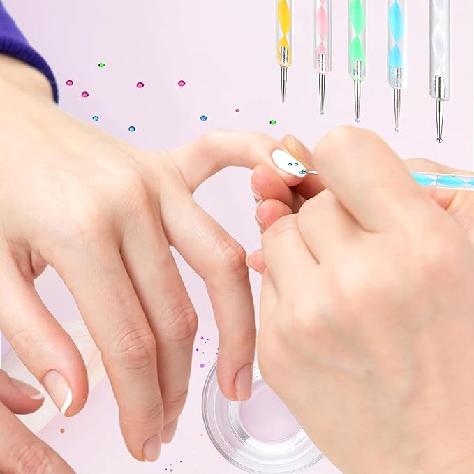 Nail Art Brush 22 Piece Set, 2 Way Acrylic Silicone Engraving Pen Dotting Pen Tools Nail Art Kit, Resin Nail Art Palette, For Nail Art DIY Home Salon Makeup Display Board (White)