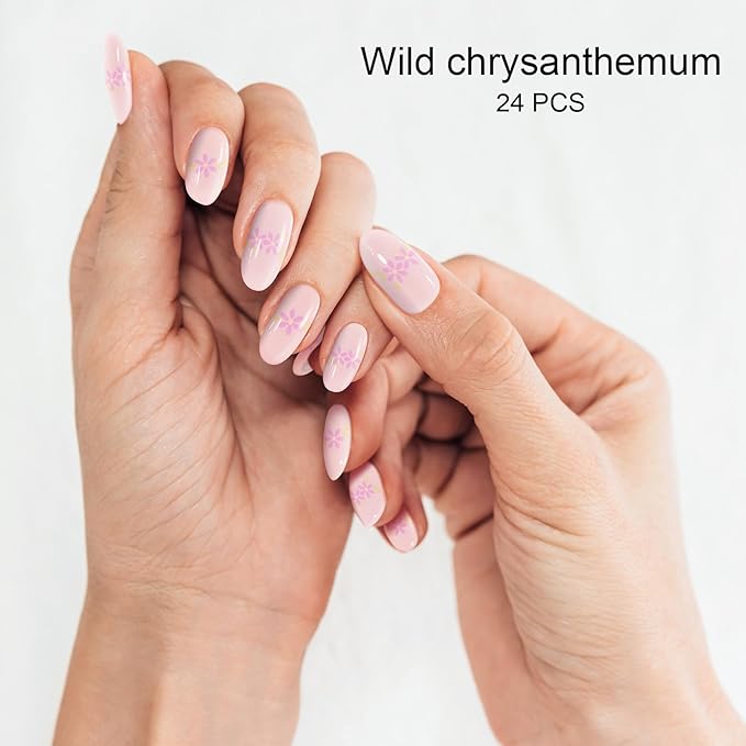 Semi Cured Gel Nail Strip, Wild Chrysanthemum | 28 pcs Gel Nail Strips Work with Any UV Lamp, Salon Quality UV Nails Stickers, Easy to Apply for Home Nails DIY