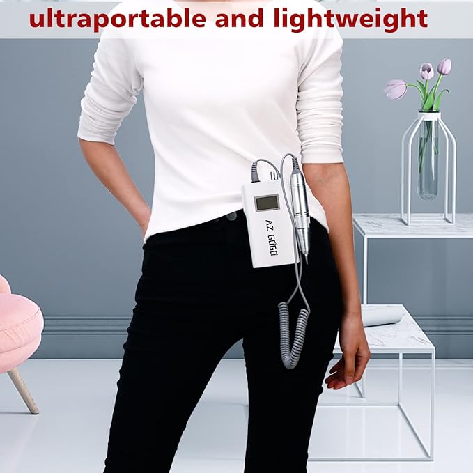 AZ GOGO Electric Nail Drill, 30000RPM Rechargeable Portable Nail Drill Machine for Acrylic Gel Nails, Professional Manicure E-File for Home or Salon Use