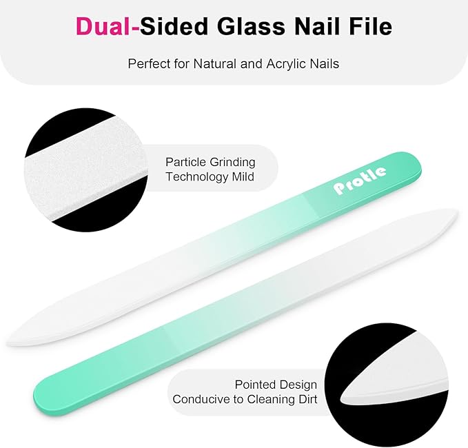Nail File Glass for Natural Nails，3Pack Double Sided Crystal Nail Filer with Case,Professional Czech Glass Fil Etched Gentle Nail Care Stocking Stuffers for Women or Adults, Unique Gifts(Light Color)