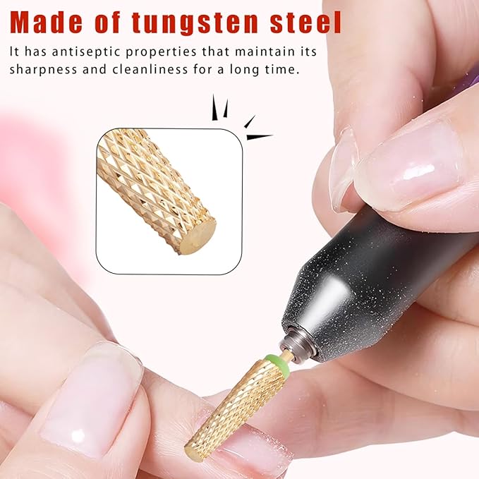 Wolfride 4Pcs 5 in 1 Professional Nail Drill Bit Set - Super Long 3/32" Carbide Tungsten Electric Nail File Bits for Manicure, Pedicure, Cuticle, Gel Polishing & Acrylic Nails M, C, F, XF