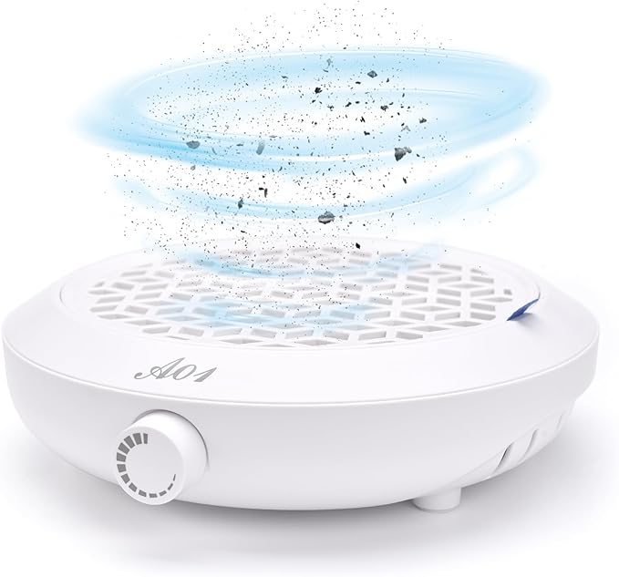 Nail Dust Collector Compact Vacuum Fan Duster with Reusable Filter Low Noise Powerful Vacuum Cleaner for Acrylic Gel Polished Nails, Nail Salon and Home (White)