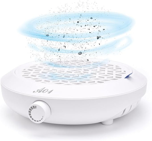Nail Dust Collector Compact Vacuum Fan Duster with Reusable Filter Low Noise Powerful Vacuum Cleaner for Acrylic Gel Polished Nails, Nail Salon and Home (White)