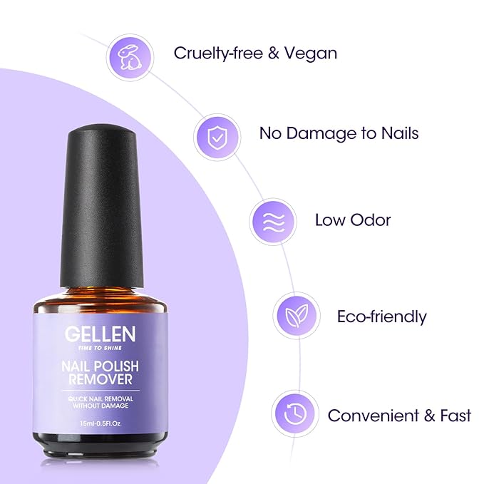 Gellen Gel Nail Polish Remover, Gel Polish Remover for Nails with Cuticle Pusher and Nail File, Easily & Quickly Remove Gel in 2-5 Minutes, No Need Soaking Or Wrapping