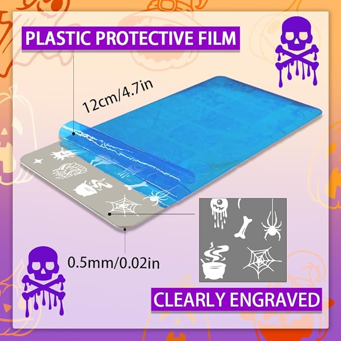 PH PandaHall 5pcs Halloween Nail Stamping Plate, Ghost Witch Nail Stencils Skull Pumpkin Nail Stamps Nail Art Stamping Plate Stainless Steel Print Nail Stencils for Nail Art Design Manicure Salon