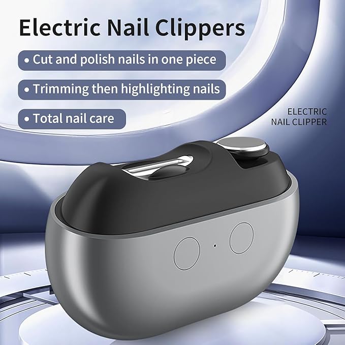 3-in-1 Electric Nail Clipper with Polishing & Nail Catcher - Automatic Nail Trimmer for Kids, Adults & Seniors - 2-Speed Adjustable, Type-C Charging, Portable & Easy to Use (Grey)