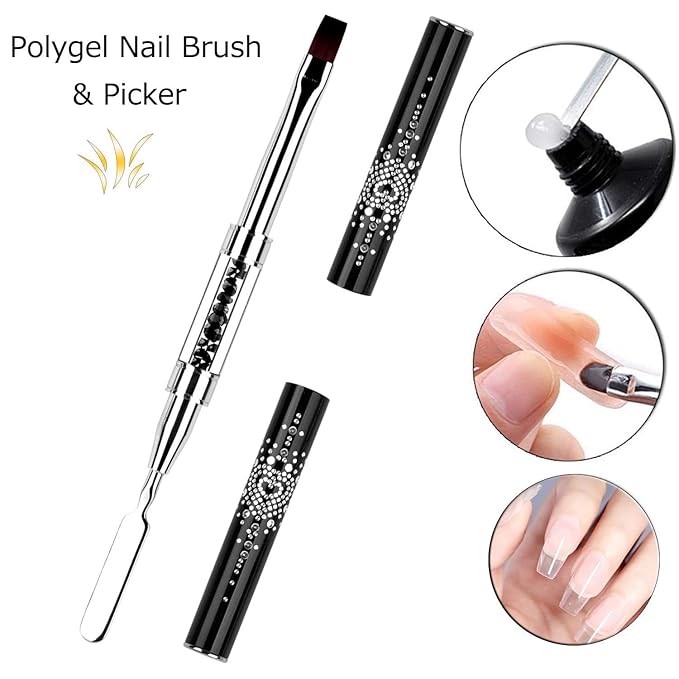 2PCS Professional Nail Art Brushes Set – Dual-Ended French Manicure &gel brush Gel Liner Brush with Rhinestone Handle,nail stamping Acrylic Nails & Home Nail Design gel brush