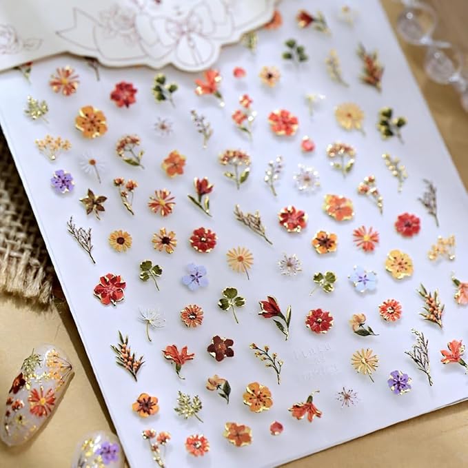 Flower Nail Sticker 5D Embossed Floral Nail Art Stickers Self Adhesive Nail Decals Colorful Flower Nail Art for Women Girls Manicure Supplies Nails Art Decorations