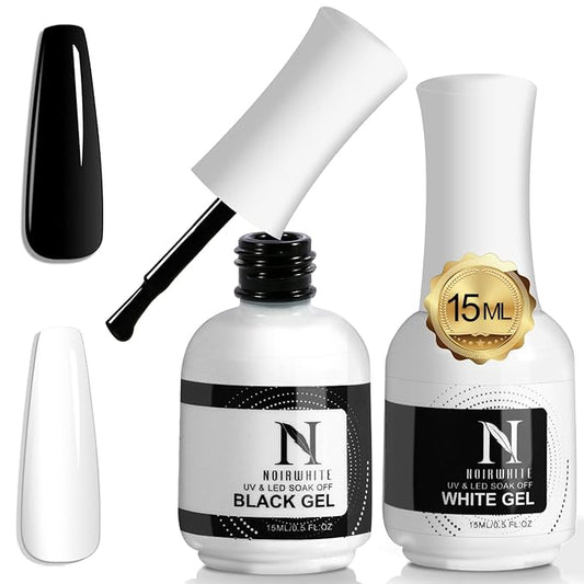 Black White Gel Nail Polish, 2Pcs 15ml Gel Polish Set, Soak Off UV LED Nail Gel Polish Long Lasting Nail Art Starter Manicure Salon DIY at Home Design Decorations Nail Art Design