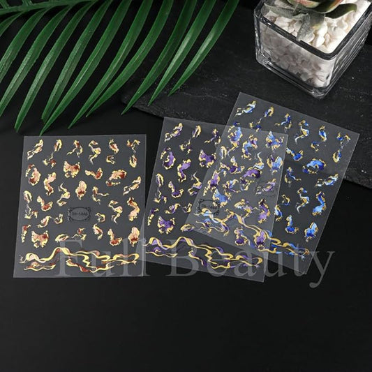 6 Pcs Embossed Marble Nail Stickers for Nails Art Gradient Marble Nail-Art Stickers Decals Self-Adhesive Nail Art Decals for Women Nail Supplies Art Design-Purple Blue Brown