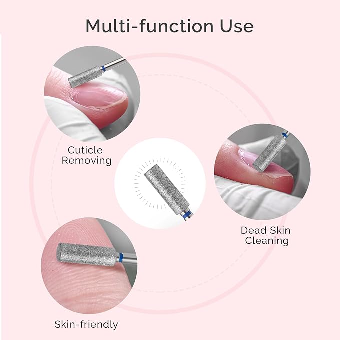 MelodySusie 4mm Barrel Shape Cuticle Clean Nail Drill Bit 3/32'', Professional Safety Carbide Diamond Under Nail Cleaner for Cuticle Dead Skin Nail Prepare, Beginners Bits, Series Bit-S, Medium