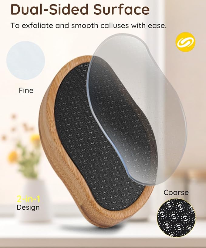 2 Sided Crystal Hair Eraser & Glass Foot File Callus Remover for Woman 2 in 1 - Natural Bamboo Crystal Hair Remover,Nano Glass Foot Scraper Scrubber Dead Skin Removal for Cracked Heels