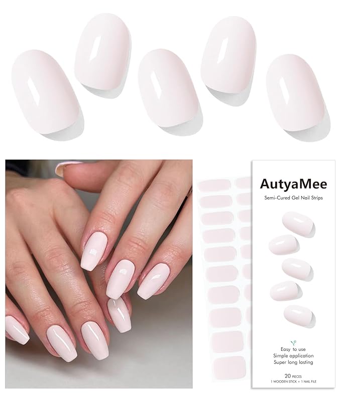 Semi Cured Gel Nail Strips (Skin Pink), 20 Pcs Gel Nail Wraps, Stickers, UV Light Required, Salon Quality, Long Lasting