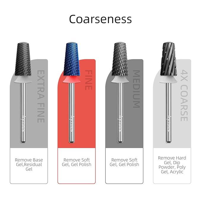Fine Safety Tapered Nail Drill Bits, Blue Nano Smooth Top Barrel Nail Bit, 3/32 Two-way Carbide Drill Bits for Nails, Electric Drills Files Accessories Removal Manicure Soft Gel