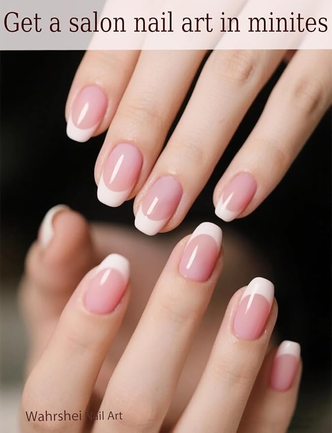 Gel Nail Strips No UV, Pink French, UV Free, Long Lasting Gel Stickers - Contains 22 Wraps, 1 Prep Pad, 1 File