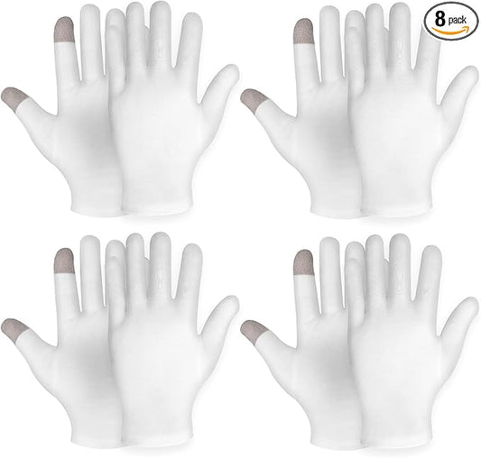 4 Pairs Touch Screen Moisturizing Gloves White Cotton Moisturizing Gloves Overnight Bedtime Heal Eczema Sleeping Lotion Hand Spa Treatment Gloves Repair Rough Cracked Dry Chapped Hands Skin(White)