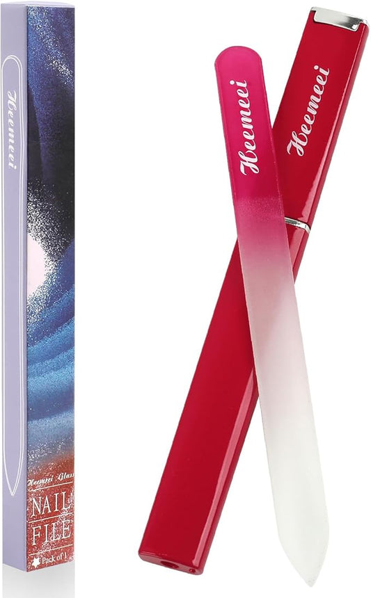 Crystal Nail Files, Double Sided 180/320 Grit, Case Included - Perfect for Natural Nails, Pedicure Use - Red